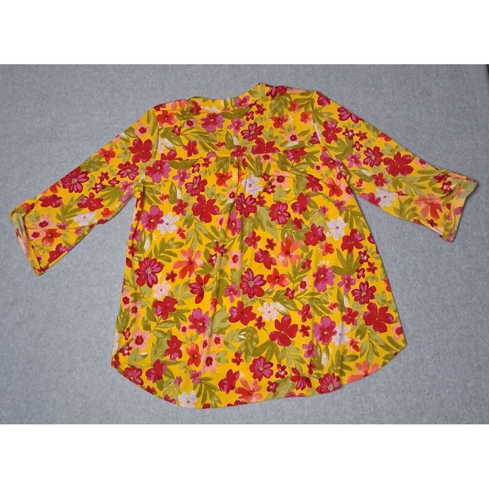 Dear Scarlett 3/4 Roll Tab Sleeve Popover tunic Blouse Large Yellow Floral Boho - Picture 12 of 12